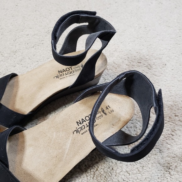 Naot Sandals Womens 41 (10 / 10.5) Casual Open Toe Wedge Slingback Black Leather - Picture 4 of 9